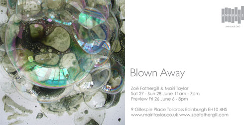 blown away invitation card bubble image and text